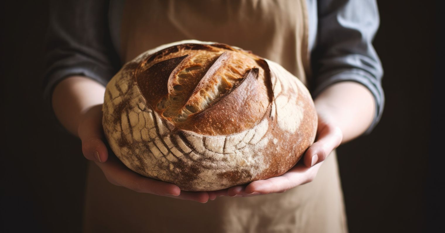 Egy férfi kezében egy vekni kenyér pihen