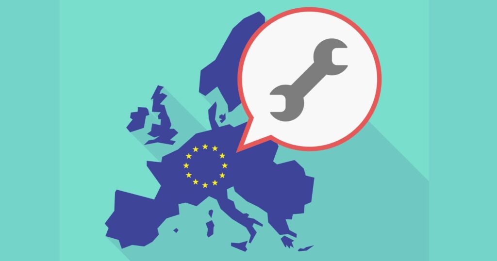 A képen az EU térképe látható, rajta egy karikában egy csavarkulcs