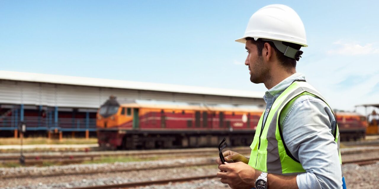 vasútforgalmi szolgálattevő technikus szakma leírása - férrfi munkaaruhában vonatokat ellenőriz