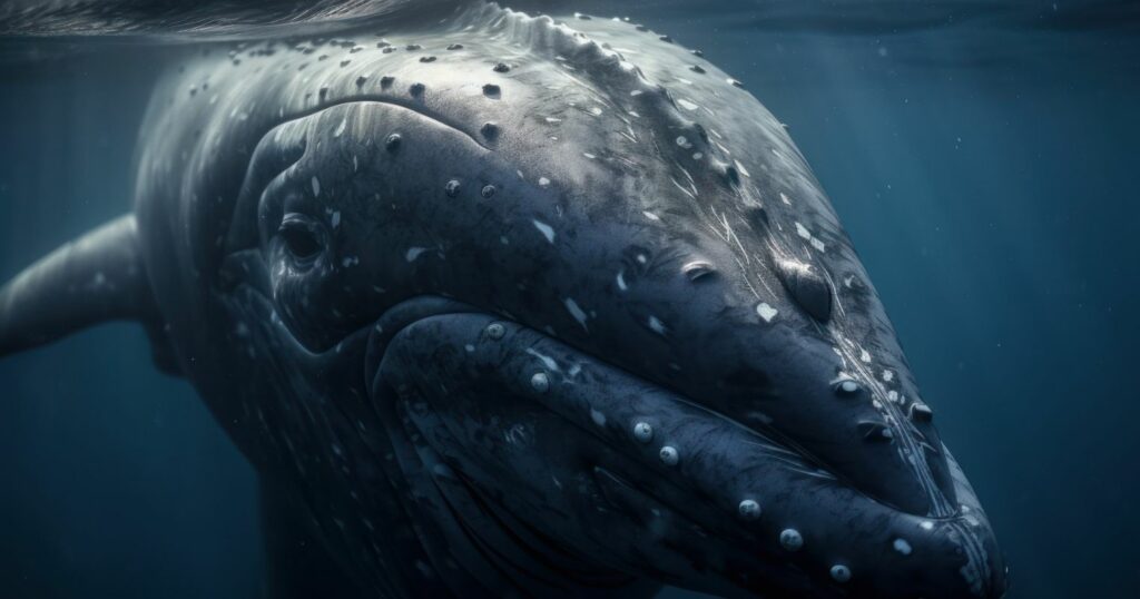 A képen egy kék bálna látható