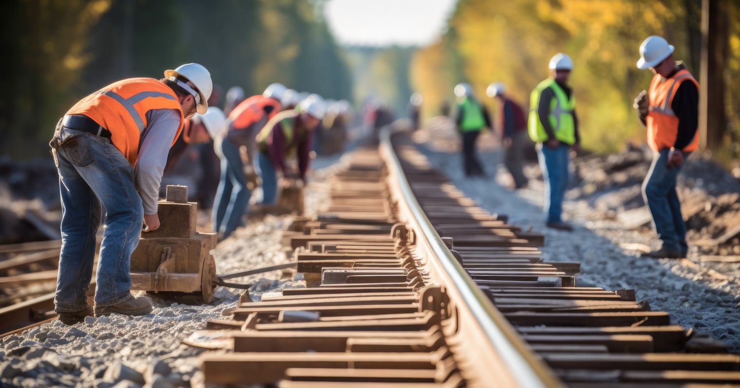 A képen vasútépítésben részt vevő munkások láthatók.