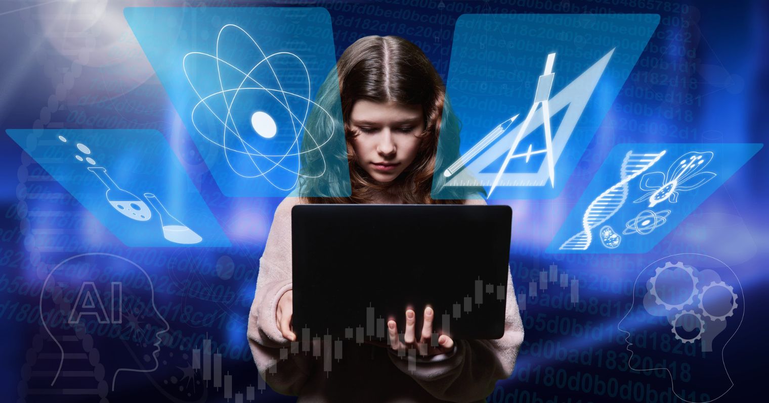 STEM- fiatal lány laptoppal a kezében